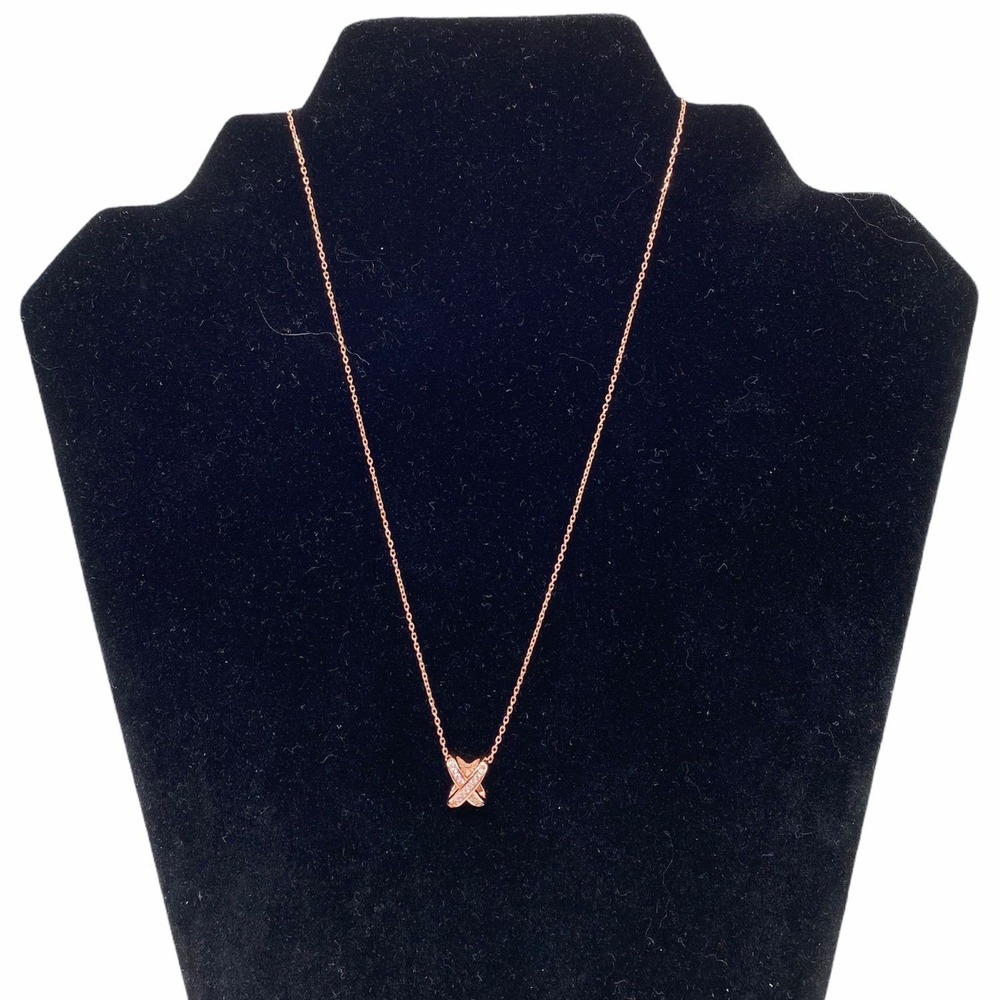 X Intertwined Women's Crystals Charm Necklace Rose Gold Alloy‎ Chain Adjustable
